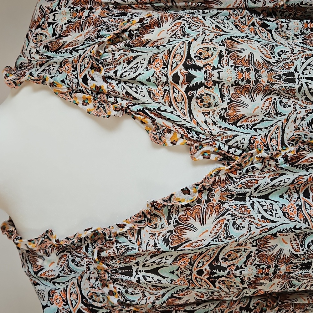 By Anthropologie XL Ruffle Wrap Smock Hem Paisley Blouse Top Boho Poet Romantic - Picture 3 of 11